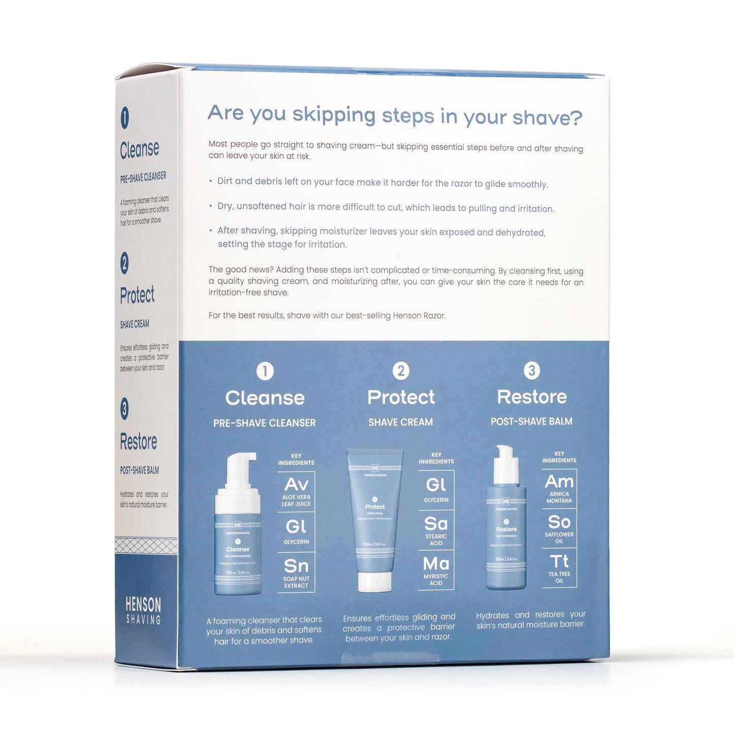 Henson Shaving Skin Care Combo – 3-Step Shaving Kit for Men with Cleanser, Shaving Cream & Post-Shave Balm – Gentle Grooming Kit for Smooth, Irritation-Free Shaves – 3.4 oz Each