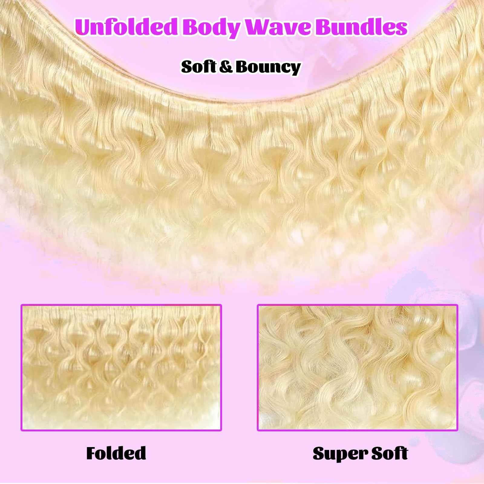 VICYAO 613 Bundles Human Hair 20 Inch Blonde Bundles Human Hair 100% Unprocessed 12A Grade Brazilian Virgin Raw Weave Bundles Human hair 1 Bundles Blonde Body Wave Human Hair Extensions for Women