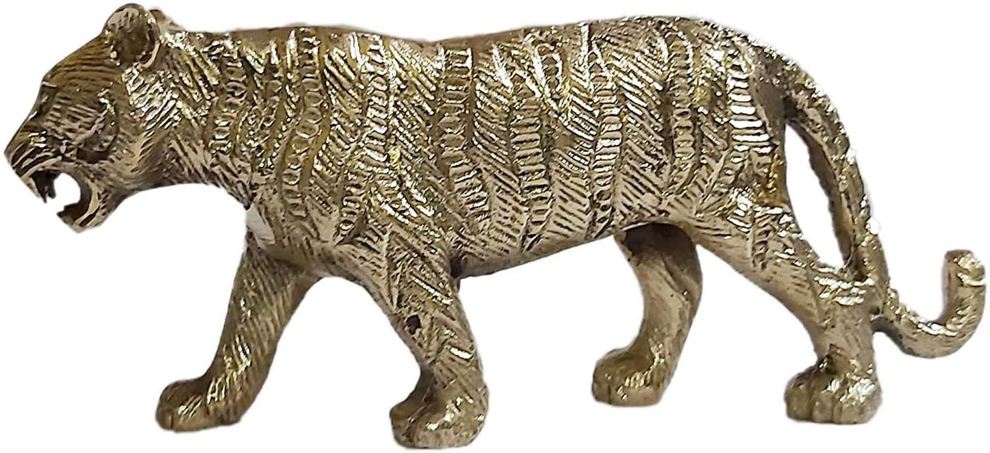 PARIJAT HANDICRAFT Brass Decor Statue Figurines Sculpture Collectibles Gift Wild Life Animal Statues Decorative Sculpture Hand craved Modern Home Decoration feng Shui (Tiger)