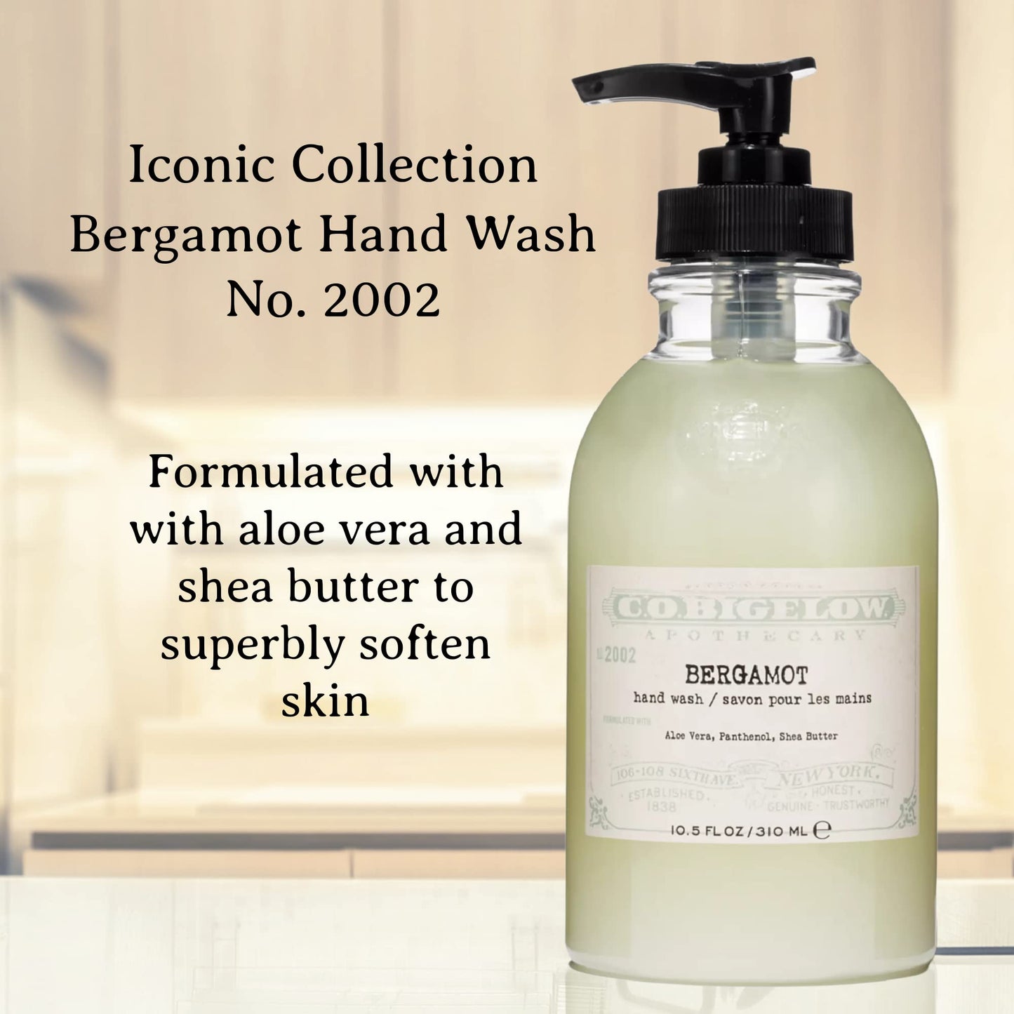 C.O. Bigelow Iconic Collection Bergamot Hand Wash, with Glycerin, Aloe Vera, Panthenol, and Shea Butter, 10.5 fl oz