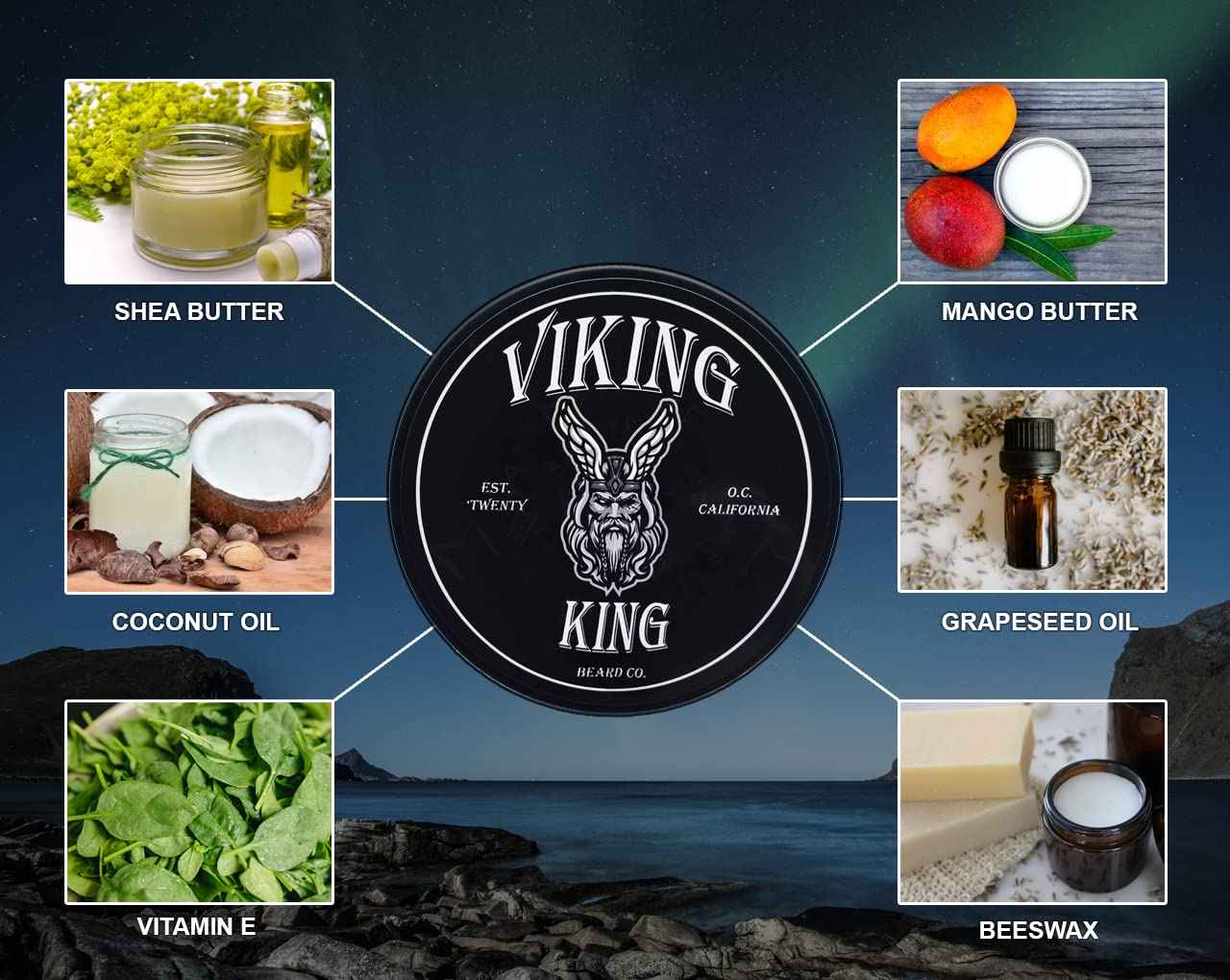 VIKING KING BEARD CO. Beard Balm - Gold (Spiced Vanilla Tobacco)- All Natural Beard Softener and Conditioner - Men's Grooming Product - 4 Ounce Tin