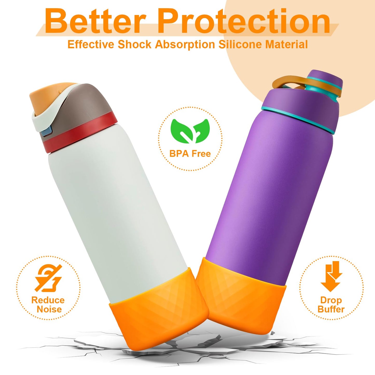 Alwenid 2PCS Silicone Water Bottle Boot for Owala 40 Oz, Anti-Slip Protective Sleeve Bottom Bumper Protector for FreeSip, Twist, and Flip Stainless Steel Water Bottles (Orange)