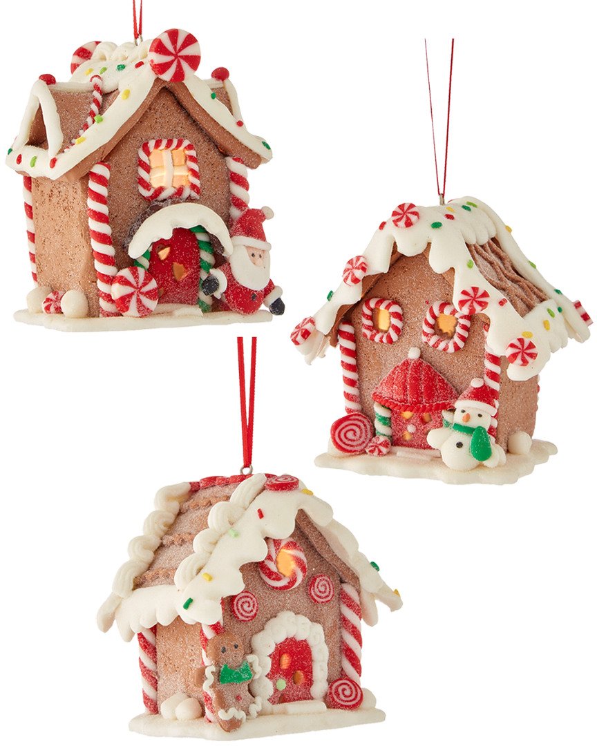 Kurt Adler D2881 3 Assorted Battery Operated Led Gingerbread House Clay Dough Christmas Ornaments