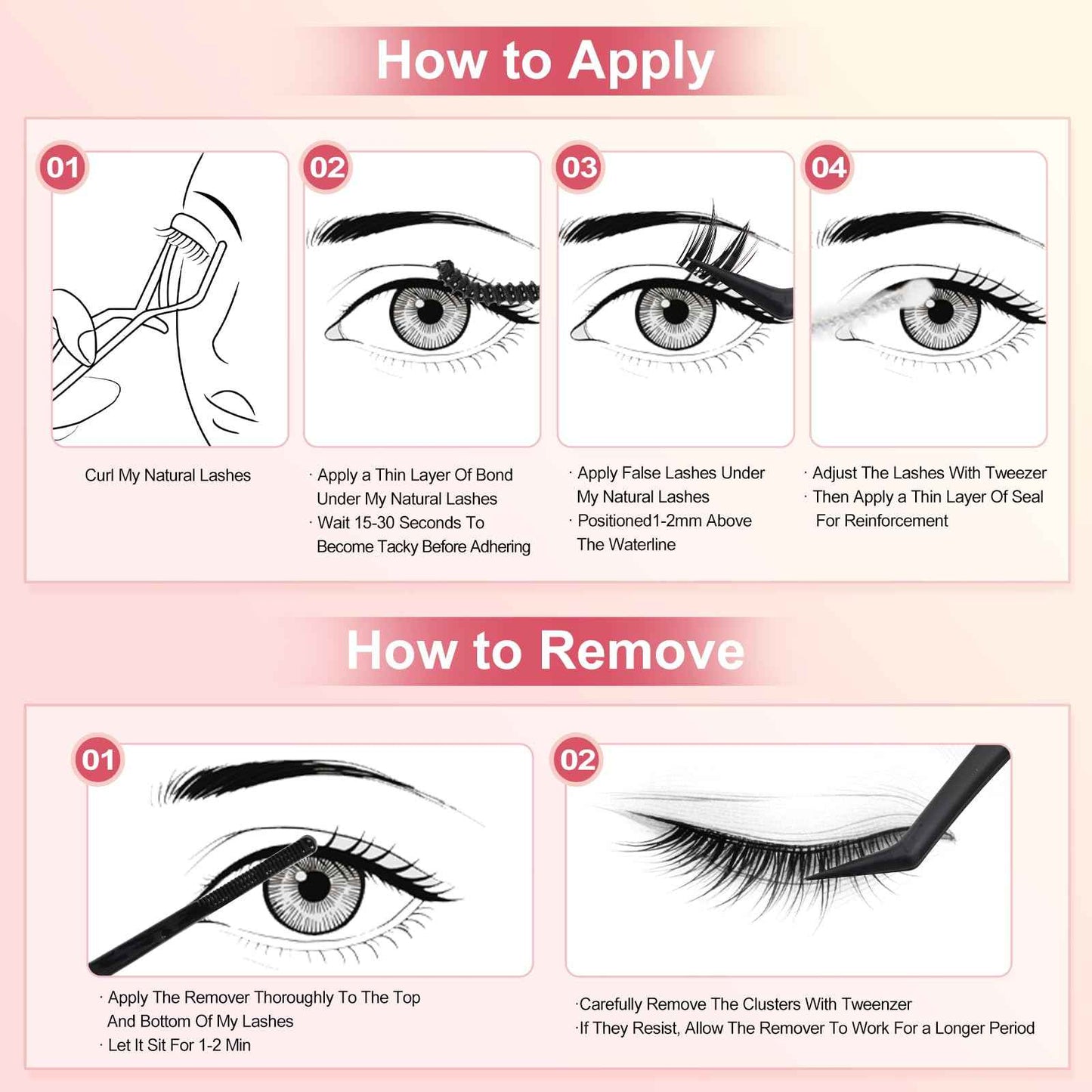 FayJoo Eyelash Adhesive Long Lasting Up to 5 Days, Strong & Flexible Hold Glue for Eyelash Extensions, Hypoallergenic Mild, Waterproof & Quick-Dry, 2 in 1 Bond & Seal for Lash Cluster(5ml+5ml), Black