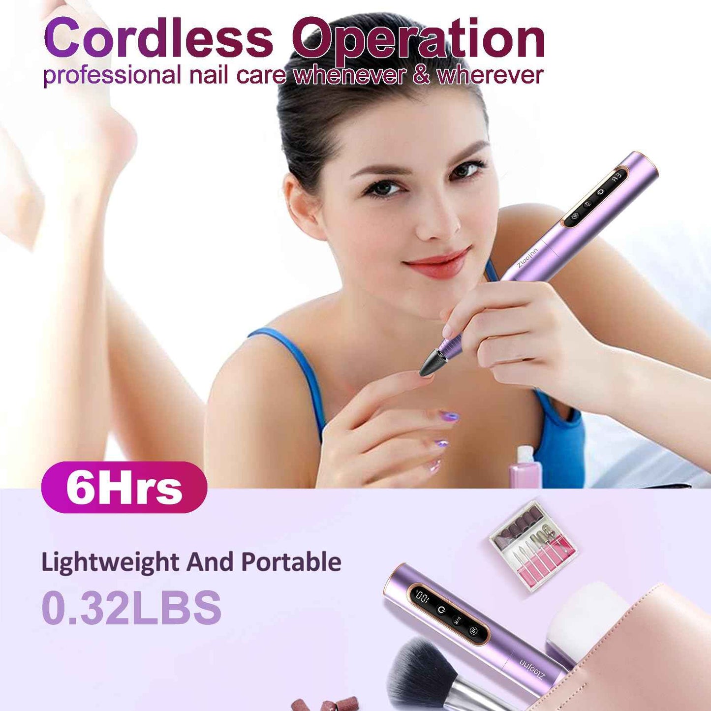 Professional Electric Nail Drill Kit,30000RPM Alloy Electric Nail File for Acrylic Nails Gel Polishing Callus Remover,LED Display,12 in 1 Cordless Quiet Manicure Pedicure Kit for DIY,Home Salon Use