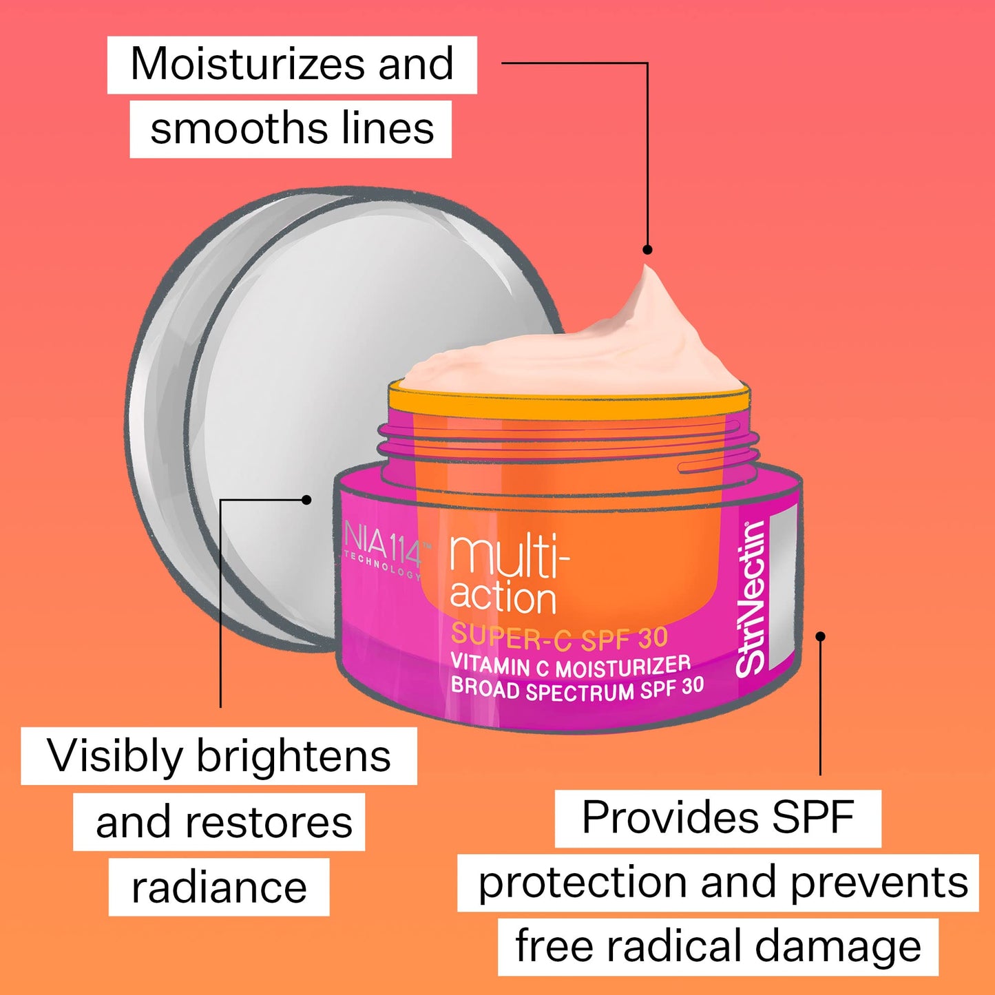 StriVectin Multi-Action Super-C SPF 30 Vitamin C Moisturizer & Daily Sunscreen for Brightening & Smoothing Fine Lines, 1.7 Fl Oz