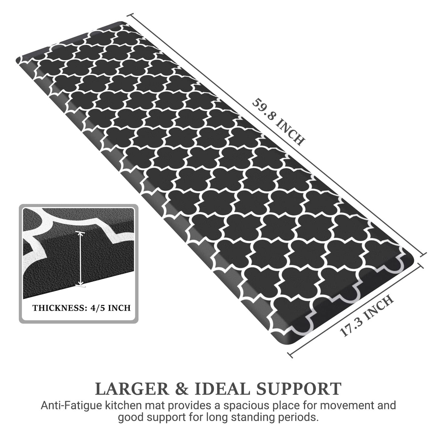 WISELIFE Kitchen Runner Rugs Anti-Fatigue mats - 4/5 Inch Non Slip Waterproof Ergonomic Comfort Mat for Kitchen, Floor Home, Office, Sink, Laundry (17.3"x 60",Black)