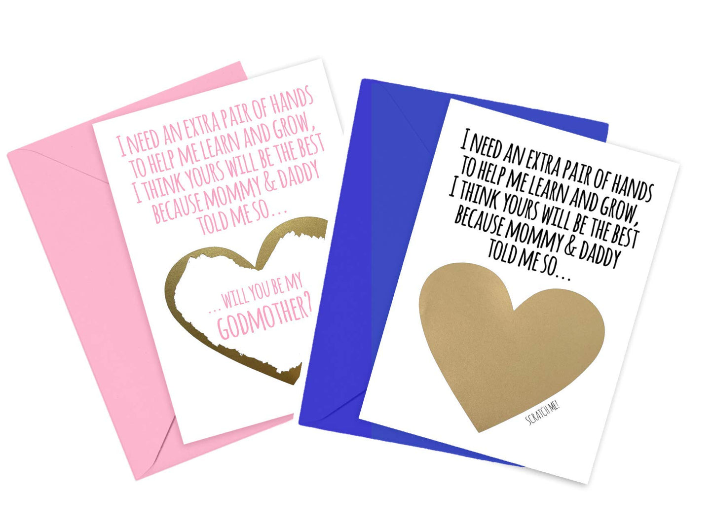 Will You Be My Godparents Scratch Off Cards Set of 2 Cards and Envelopes, Godmother and Godfather Proposal Cards for Aunt and Uncle, Best Friends (Extra Hands Godparents Set)