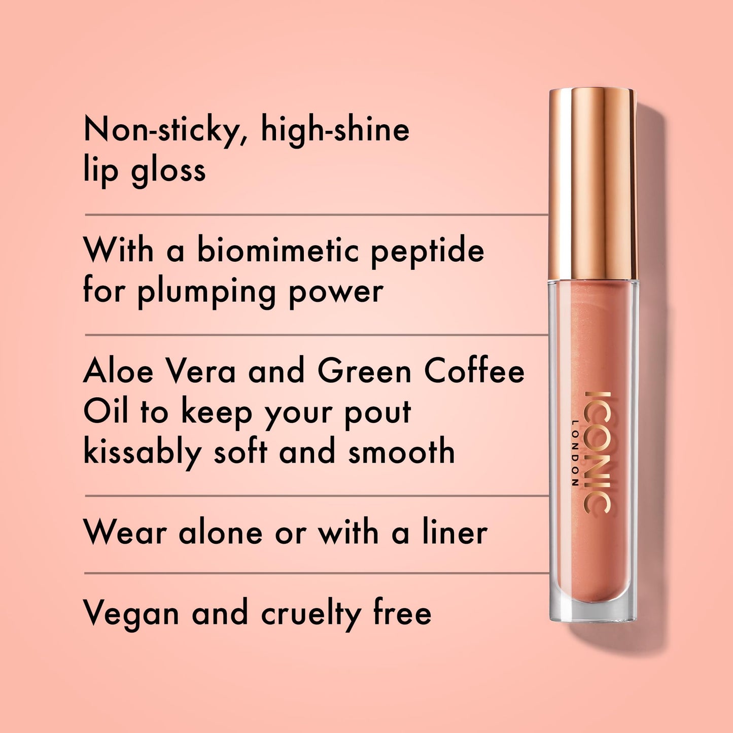 ICONIC LONDON Lip Pumping Gloss | High-Shine, Non Sticky, Lip Gloss infused with Biomimetic Peptide for Voluminous Looking Lips, Cruelty Free, Vegan Makeup, 0.16 Fl oz