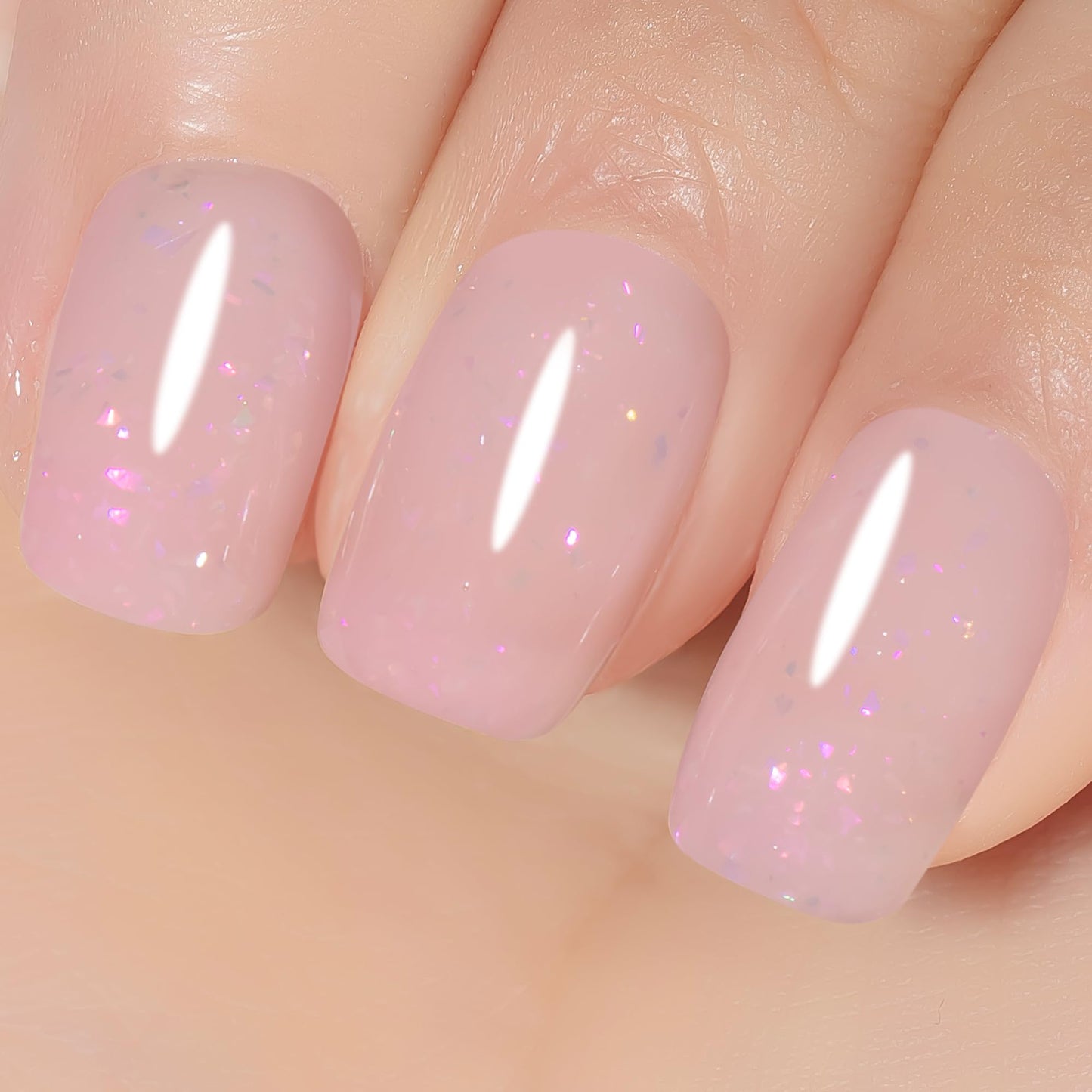 YTD Likomey Nude Glitter Gel Nail Polish,15ml Pink Brocade Shimmer Jelly Translucent Neutral Holographic Iridescent Sparkly Flakes Salon Home DIY UV Manicure Nail Art Varnish,SF370