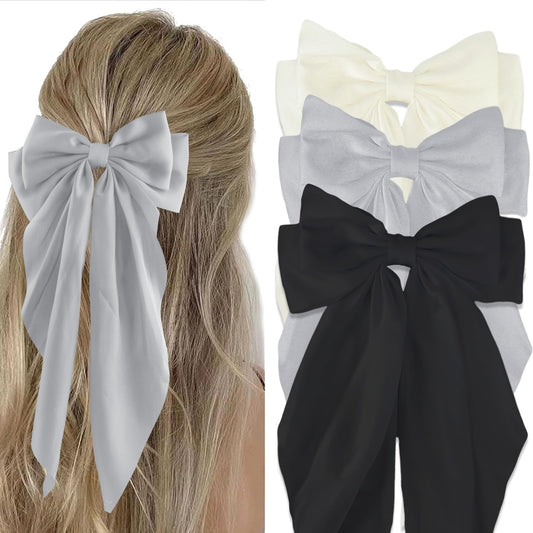 Canitor Hair Bows for Women Silky Satin Hair Ribbon with Hair Barrettes Clip Large Coquette Bows Cute Hair Accessories Preppy Teen Girl Gifts Trendy Stuff