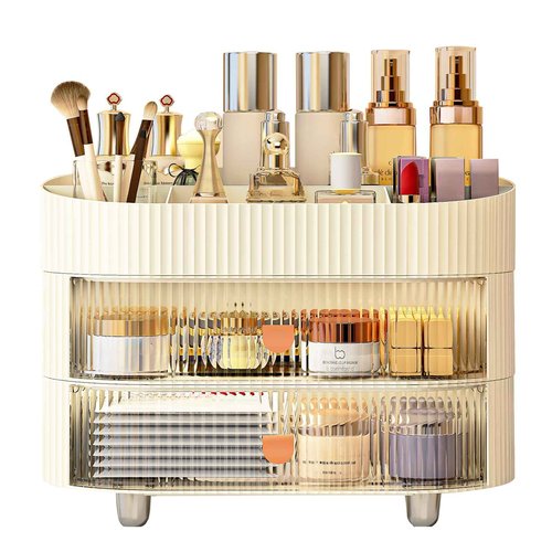 Cosmetics Organizer—Makeup Organizer with 3 Drawers—Cosmetics Display Cases for Perfume, Creams, Makeup Brushes,Jewelry, Lipsticks-Desk Organizer for Vanity, Skincare (5018)