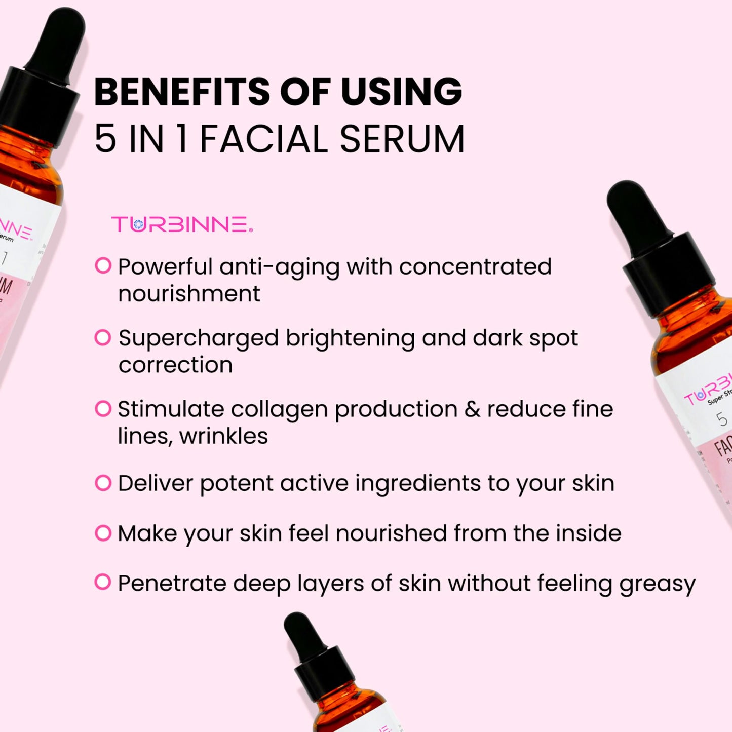 Turbinne 5 In 1 Overnight Facial Serum. 5 Powerful Serums. Retinol, Hyaluronic Acid, Niacinamide, Vitamin C & E. Powerful Anti-Aging, Reduce Wrinkles, Acne Scars, Dark Spots (Pack Of 3)