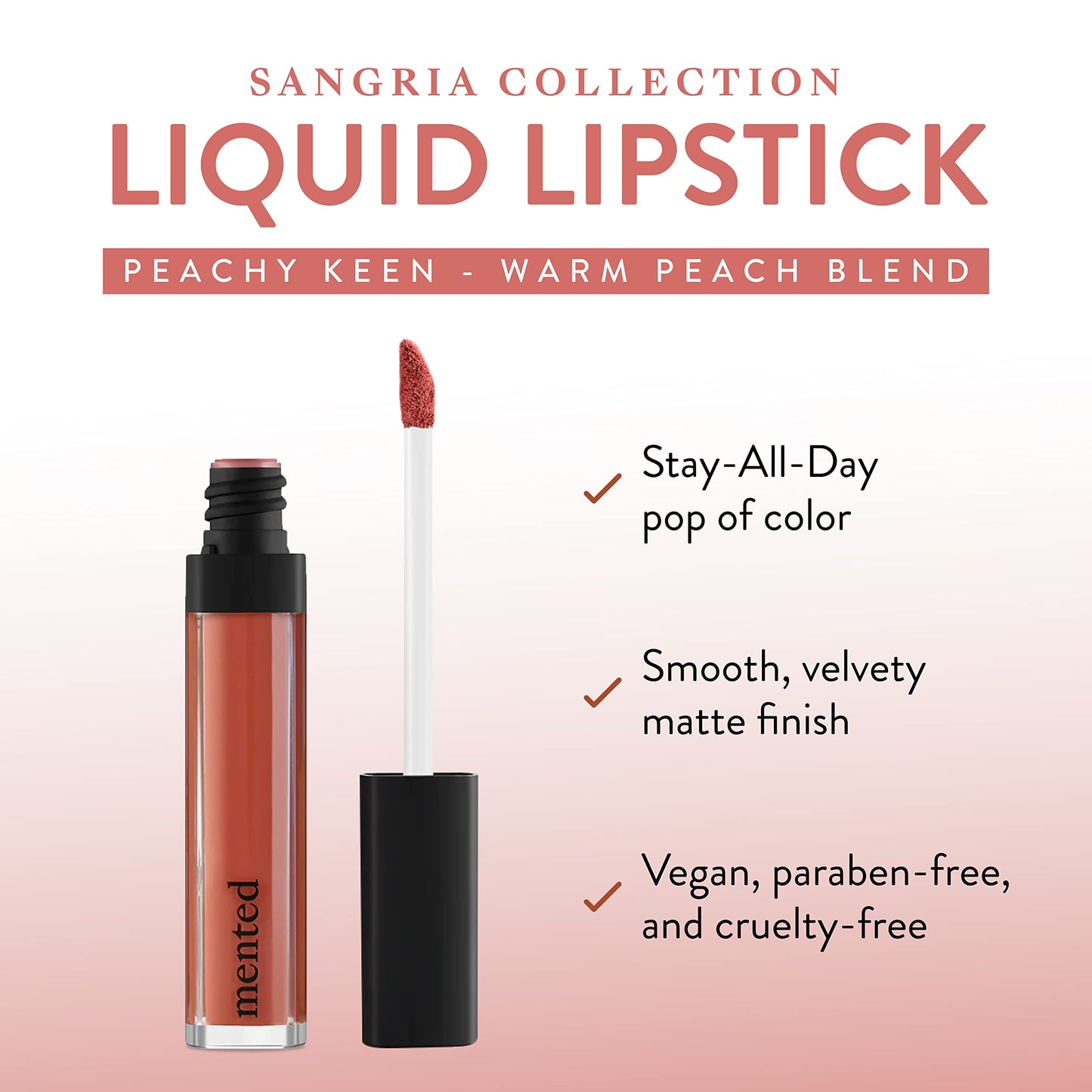 Mented Cosmetics Liquid Lipstick - Vegan Lipstick - Matte Red Lipstick for Women - Long Wear Lipstick - Red Lipstick Long Lasting Smudge Proof - Peachy Keen