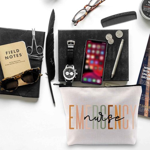 BLUPARK Emergency Nurse Makeup Bag ED ER Nurse Gift Emergency Room Gift New Nurse Gift Nursing Graduate Gifts Future Nurse gift, Off White(Emergency Nurse)