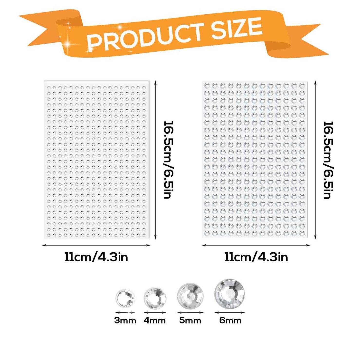 3729pcs Self Adhesive Rhinestone Stickers, Clear Rhinestone Stickers Crystal Gem Stickers 3/4/5/6mm for Makeup Stick on Face Jewels Decoration Nail Hair Crafts