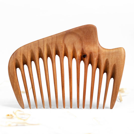 Handmade Wooden Hair Comb - Natural Wood Hair Care, Scalp Massager, Eco-Friendly Perfect for use with Balms and Oils New Wave (Pear Wave)