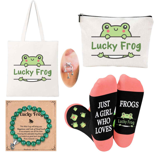 FJHAIY Frog Gifts for Frog Lovers Set Frog Cosmetic Bag Frog Bracelets Frog Socks Frog Earrings -Perfect for Frog Lovers