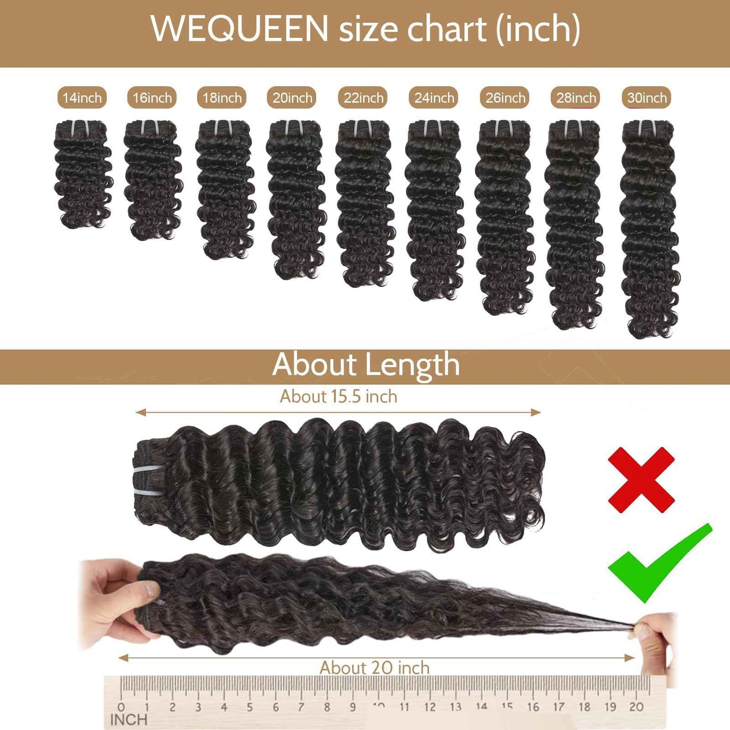 Wequeen 16A Deep Wave Human Hair Bundles 16 Inch 100% Unprocessed Brazilian Virgin Hair Quick Weave Bundles Human Hair Extensions Real Human Hair, Natural Black