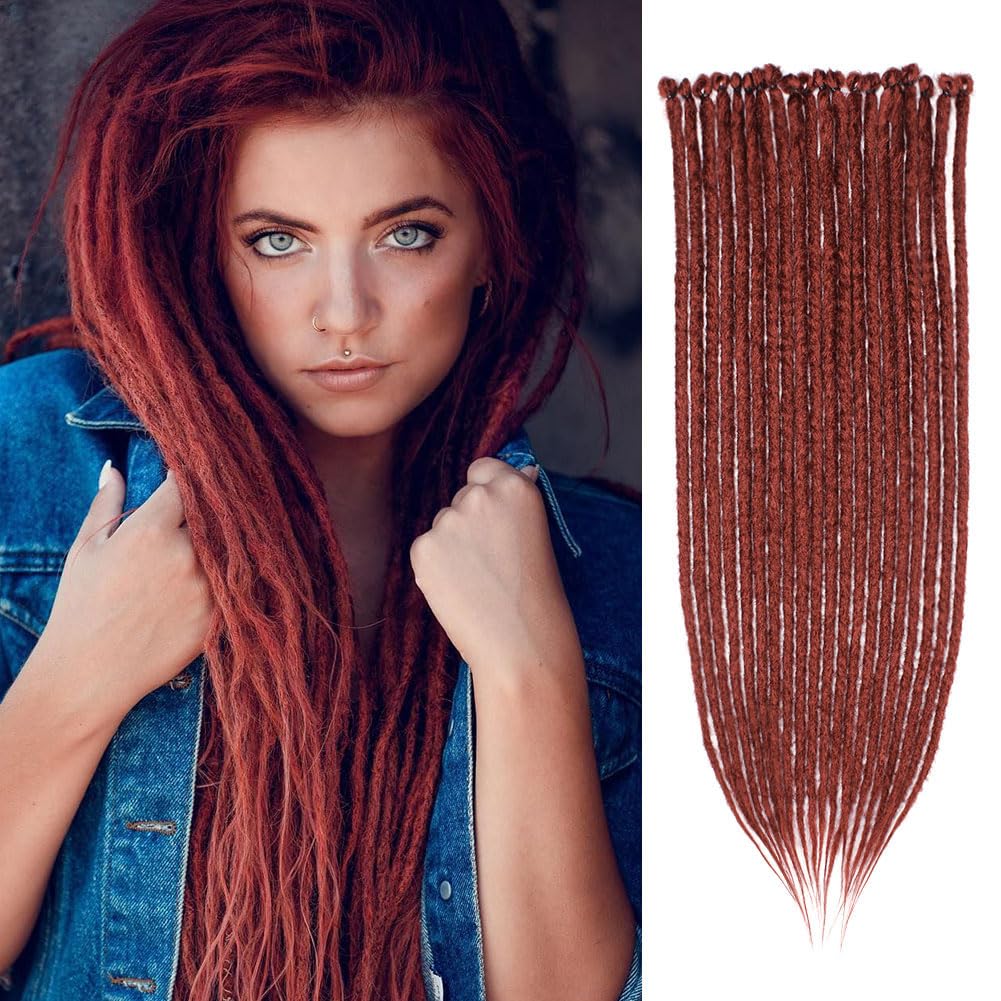 Kraler 24 inch 40 Strands Thick Dreadlock Extensions, SE Copper Red Crochet Dreadls Extensions of Synthetic Hair 1cm Width Hip Hop Style Dreadlock for Girls