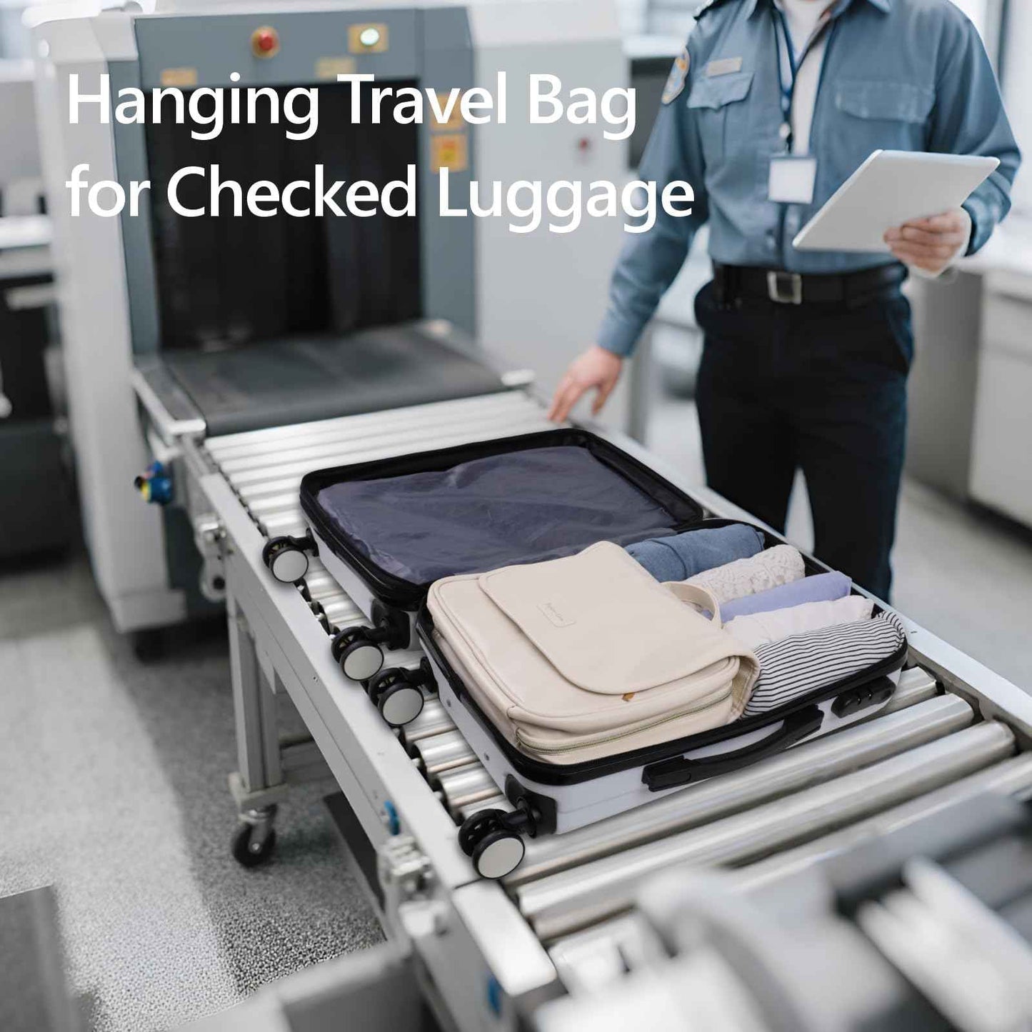 PACKISM Hanging Travel Bag for Traveling with Clear Makeup Bag - Soft Leather Waterproof Travel Toiletry Bag for Full-Sized Toiletries and TSA Approved Toiletry Bag, Off White (L)