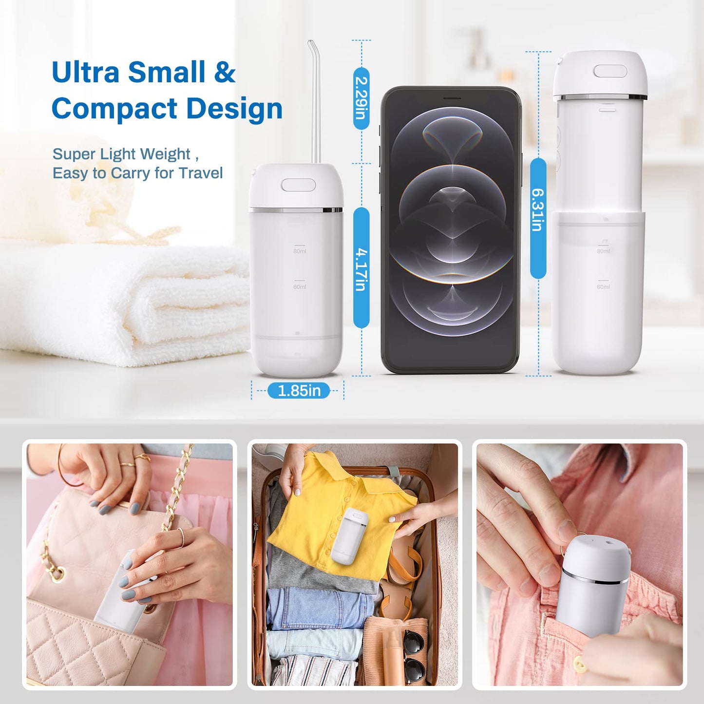 Water Flosser Cordless for Teeth, PONYFREE Mini Portable Oral Irrigator with 9 Pressure Modes, Teeth Cleaner Pick, Unique Pressure Stabilization Technology, IPX7 Waterproof for Home Travel