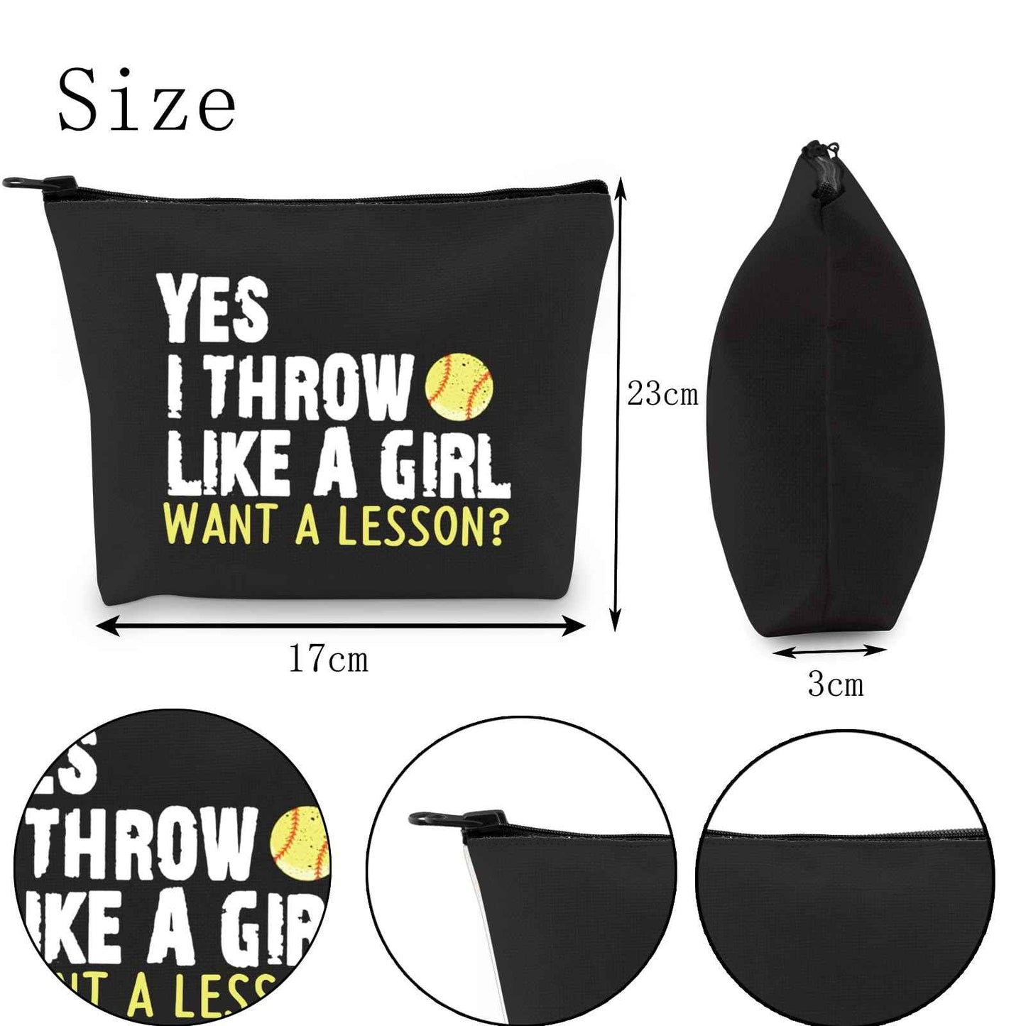 POFULL Softball Player Gift Softball Team Gift Yes I Throw Like A Want A Lesson Softball Cosmetic Bag (Black I Thow like Bag)