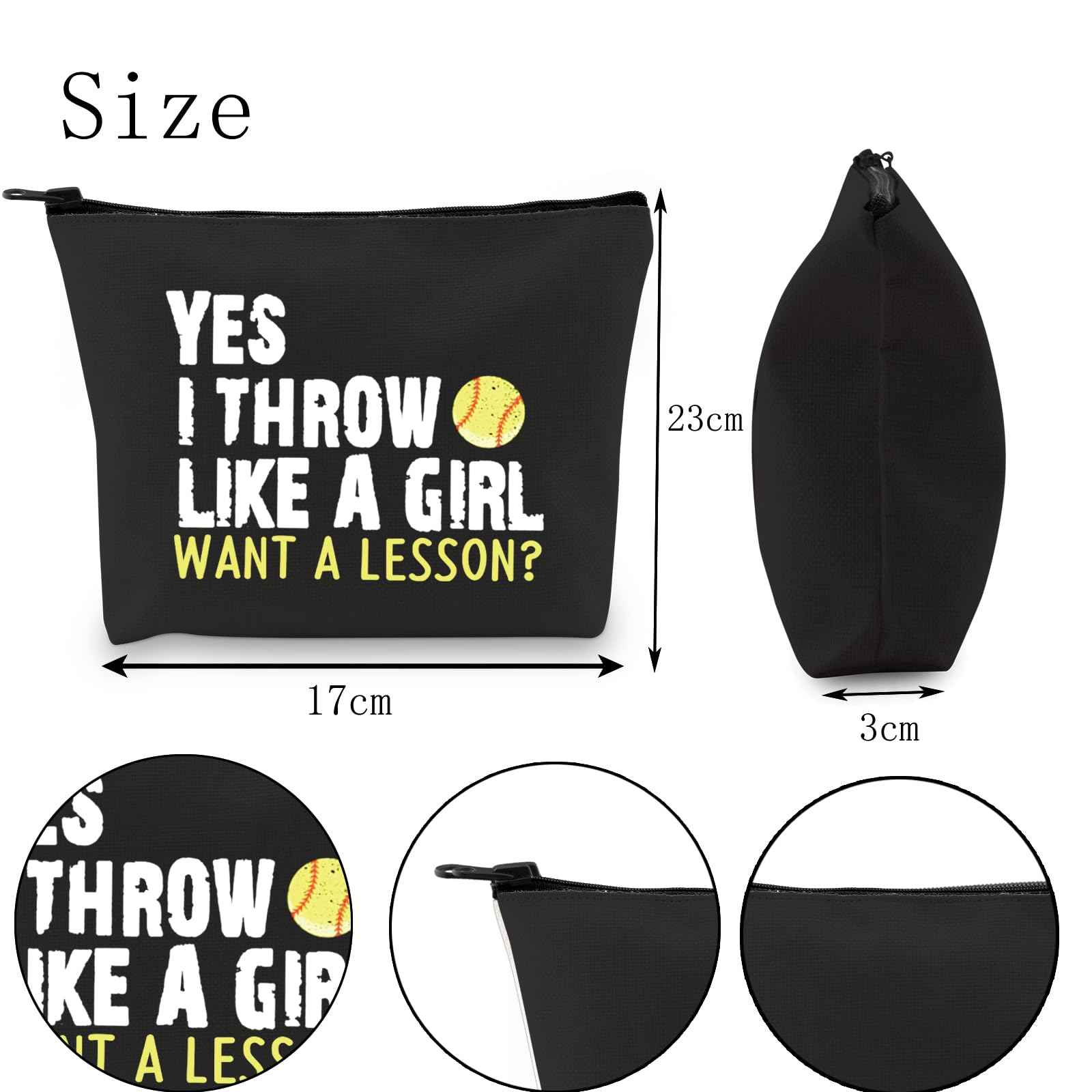 POFULL Softball Player Gift Softball Team Gift Yes I Throw Like A Want A Lesson Softball Cosmetic Bag (Black I Thow like Bag)