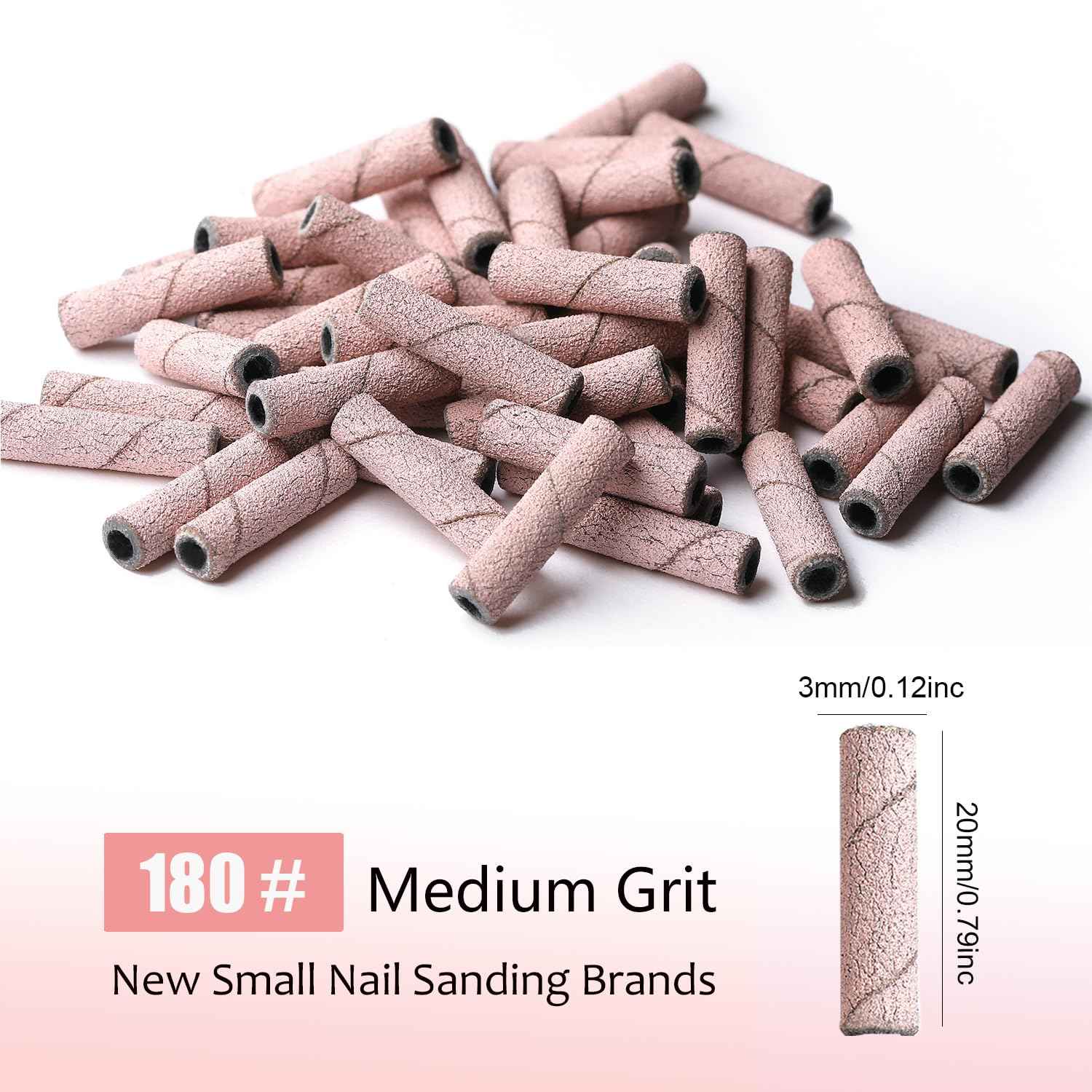 50pcs Nail Drill Bits 3mm Super Long Small Sanding Bands with Upgrade 3.1mm Mandrel Bits,Mini Cuticle Sanding Files for Acrylic Nails Manicure and Pedicure Salon Use (Pink)