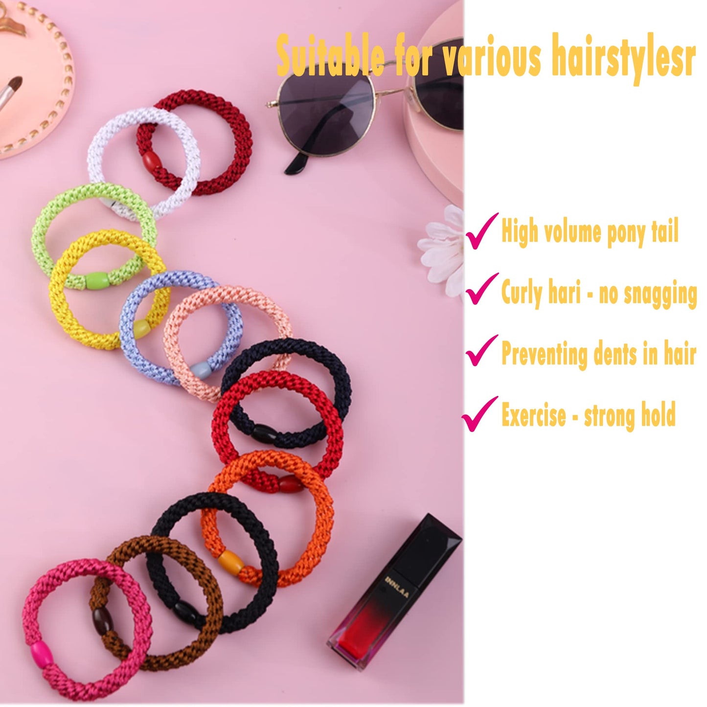 AXEN 8PCS Elastic Hair Tie for Women Girls, Cotton Bands Soft Woven Ponytail Holders for Thick Hair and Curly Hair, Black Series