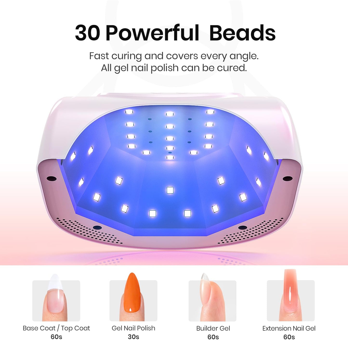 Beetles UV LED Nail Lamp, 24W UV Light for Gel Nails UV Lamp Gel Nail Polish with 30 Beads 4 Timers Nail Dryer for Gel Polish Professional for Nail Art Tools Accessories Pink Gift for Women