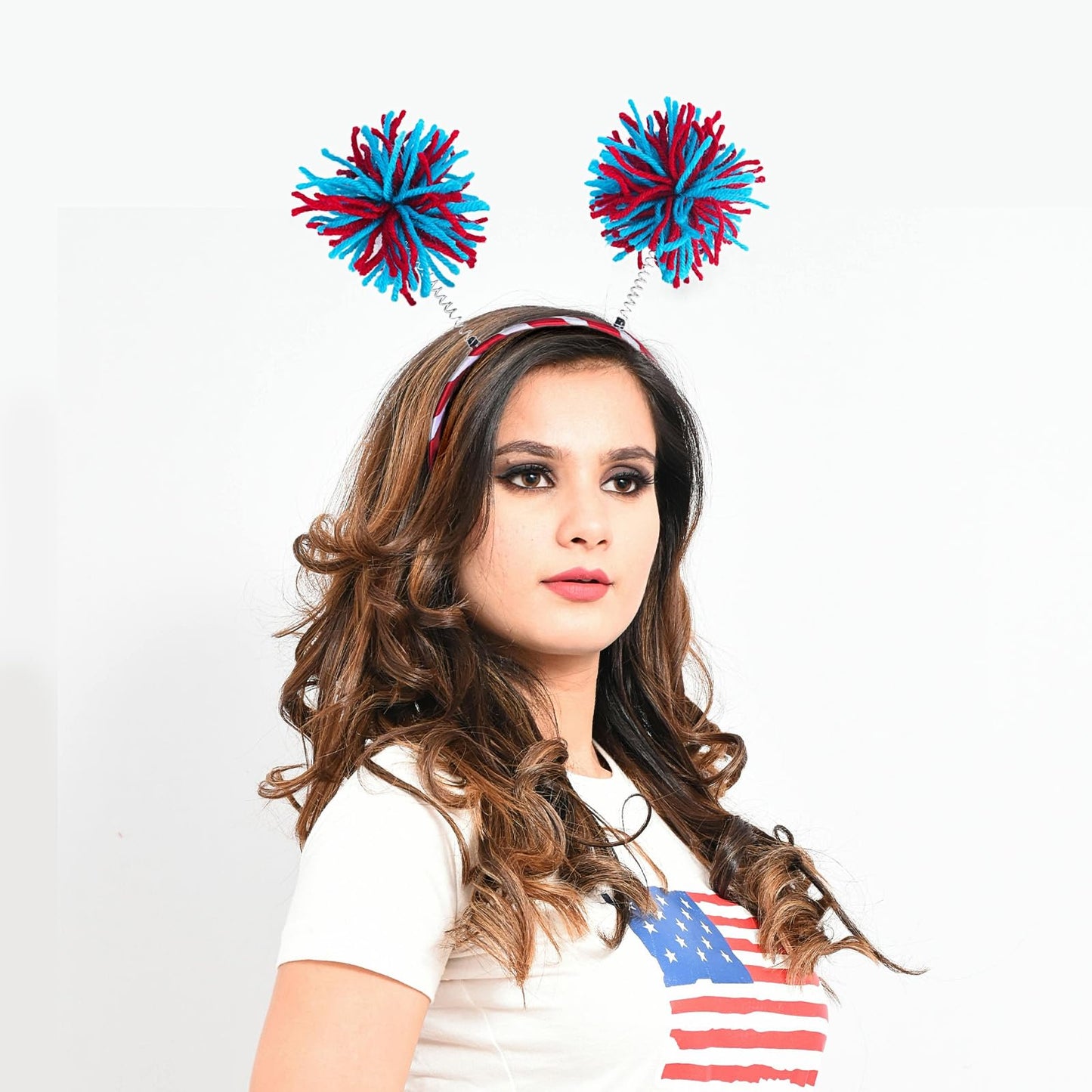 4th of July Pom Headband Independence Day Head Bopper Pom Party Headbands National Memorial Day Headbands Patriotic Headbands for Kids Adult Women Girls' Costume Accessories