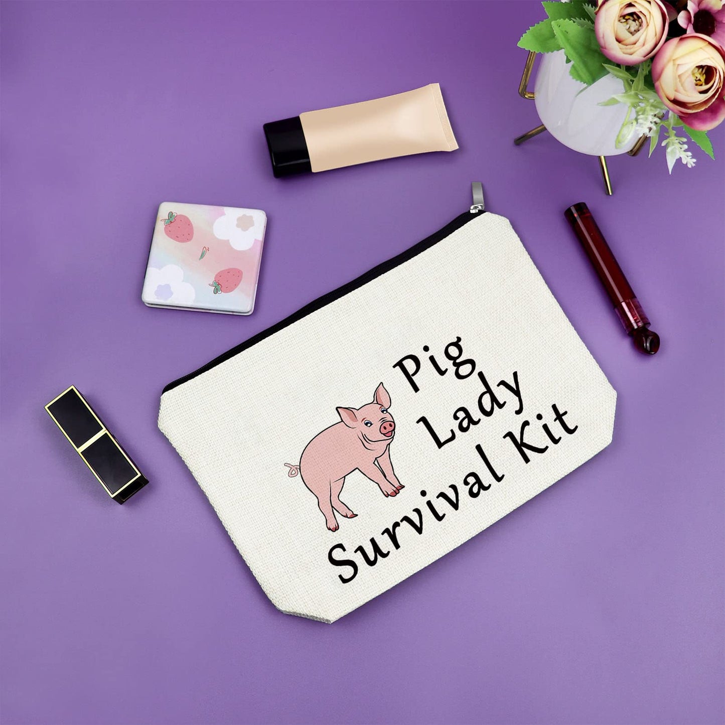 Pig Gifts for Girls Pig Lover Gift Makeup Bag Animal Lover Birthday Gifts for Women Cute Pig Themed Gifts Cosmetic Bag Pink Pig Gifts for Sister Friend Birthday Christmas Gifts Travel Pouch