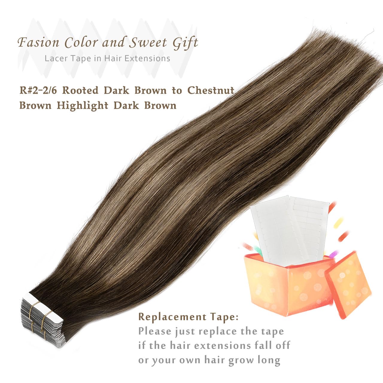 Lacer 12 Inch Tape in Hair Extensions Human Hair Rooted Dark Brown to Chestnut Brown Highlight Dark Brown Seamless Invisible Silky Straight Tape in Hair Extensions Real Human Hair 30g 20pcs