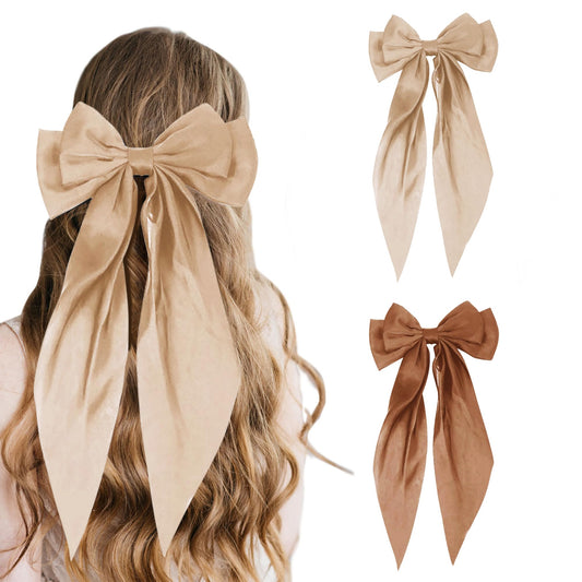 2 PCS Hair Accessories: Butterfly Hair Clips with Black, Khaki, and Brown Bows - Cute Barrettes and Ribbons for Women's Hair