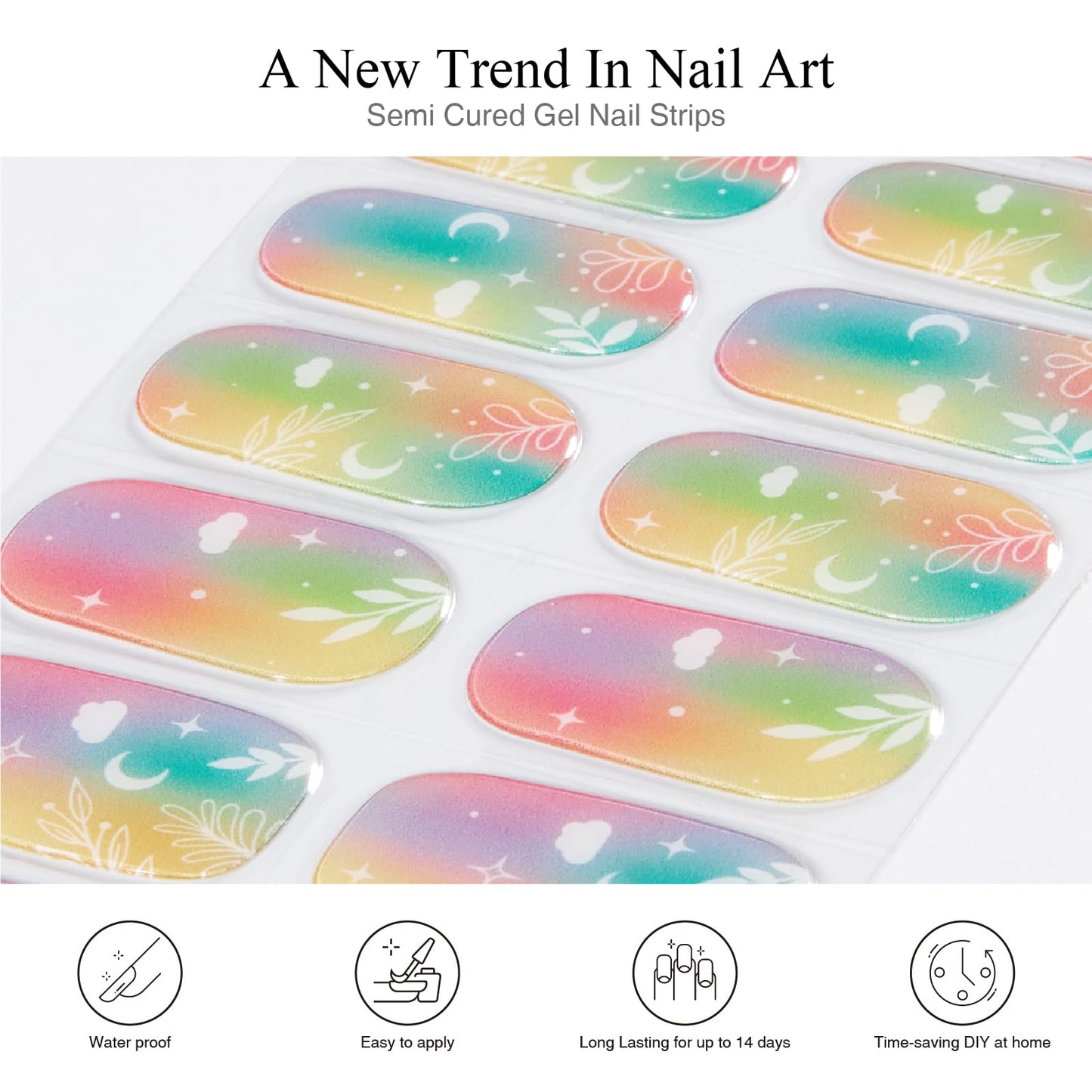 Nelikoo Semi Cured Gel Nail Strips, 20 PCS Gel Nail Stickers Work with UV Light, Gel Nail Wraps, Salon Quality & Easy to Use - Alice's Dream