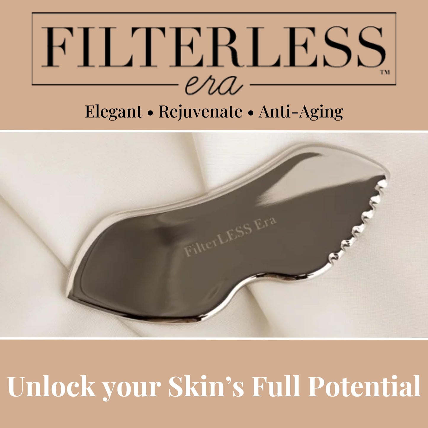 FilterLESS Era The Detailer Stainless Steel Gua Sha Tool | Face Massager & Sculpting Tool for Jawline & Lymphatic Drainage