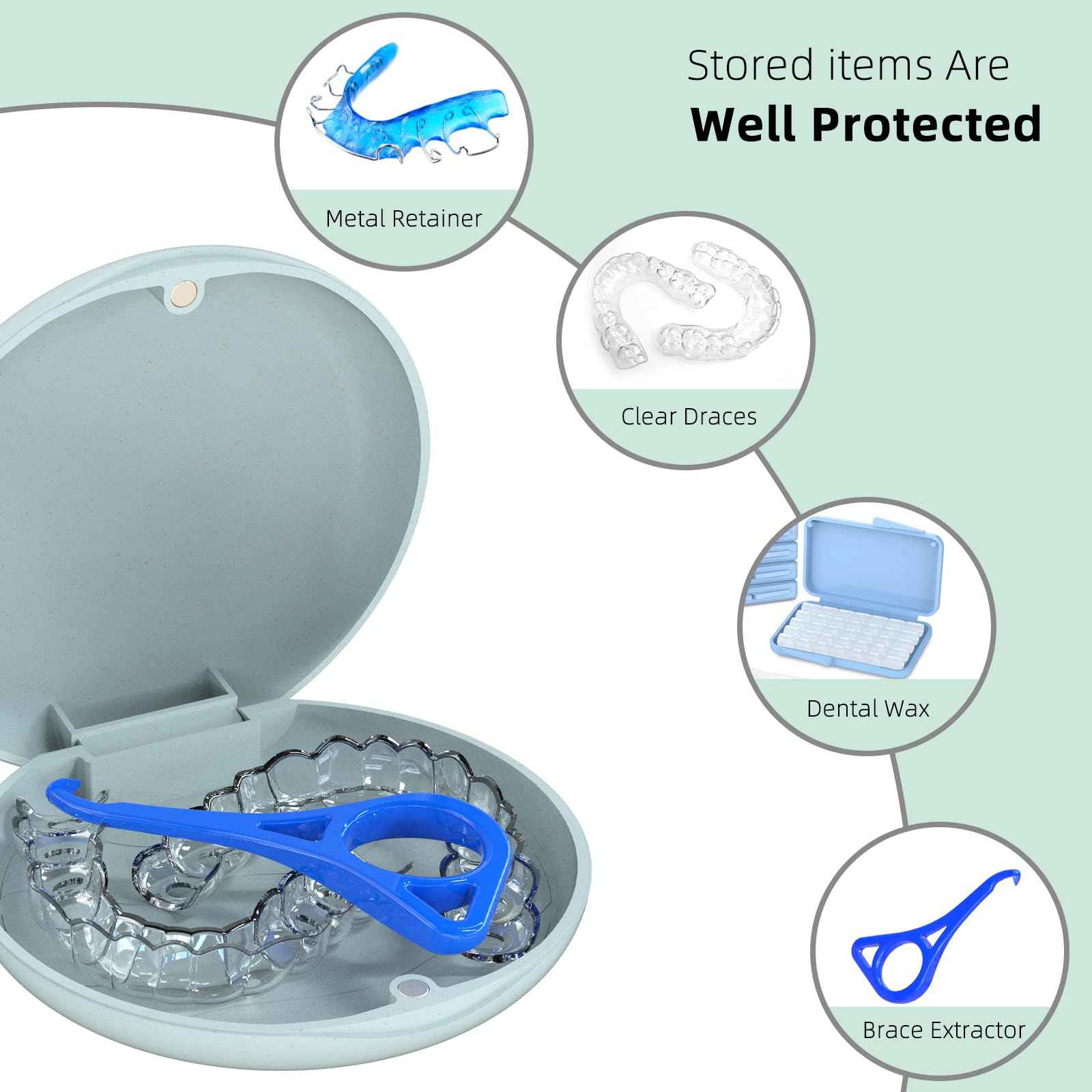 Ralegy 2 Pack Retainer Case, Slim Aligner Case, Natural wheat straw material, Night Guard and Mouth Guard, Retainer Mouth Guards Travel Case (Green+Blue)