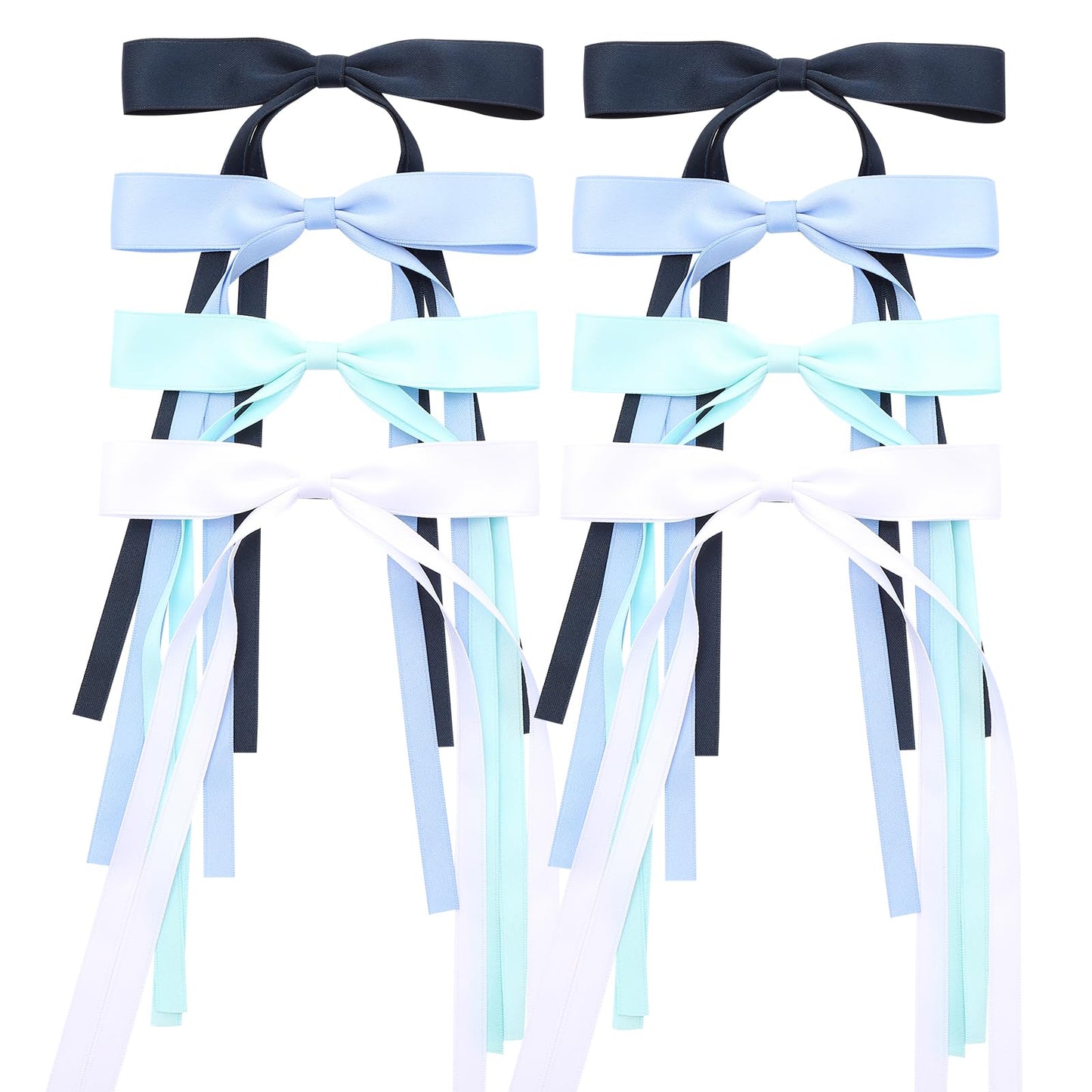 WORTL Hair Bows with Long Tails, Clips, and Barrettes for Women's Accessories (White, Blue, Navy Blue, Light Green)