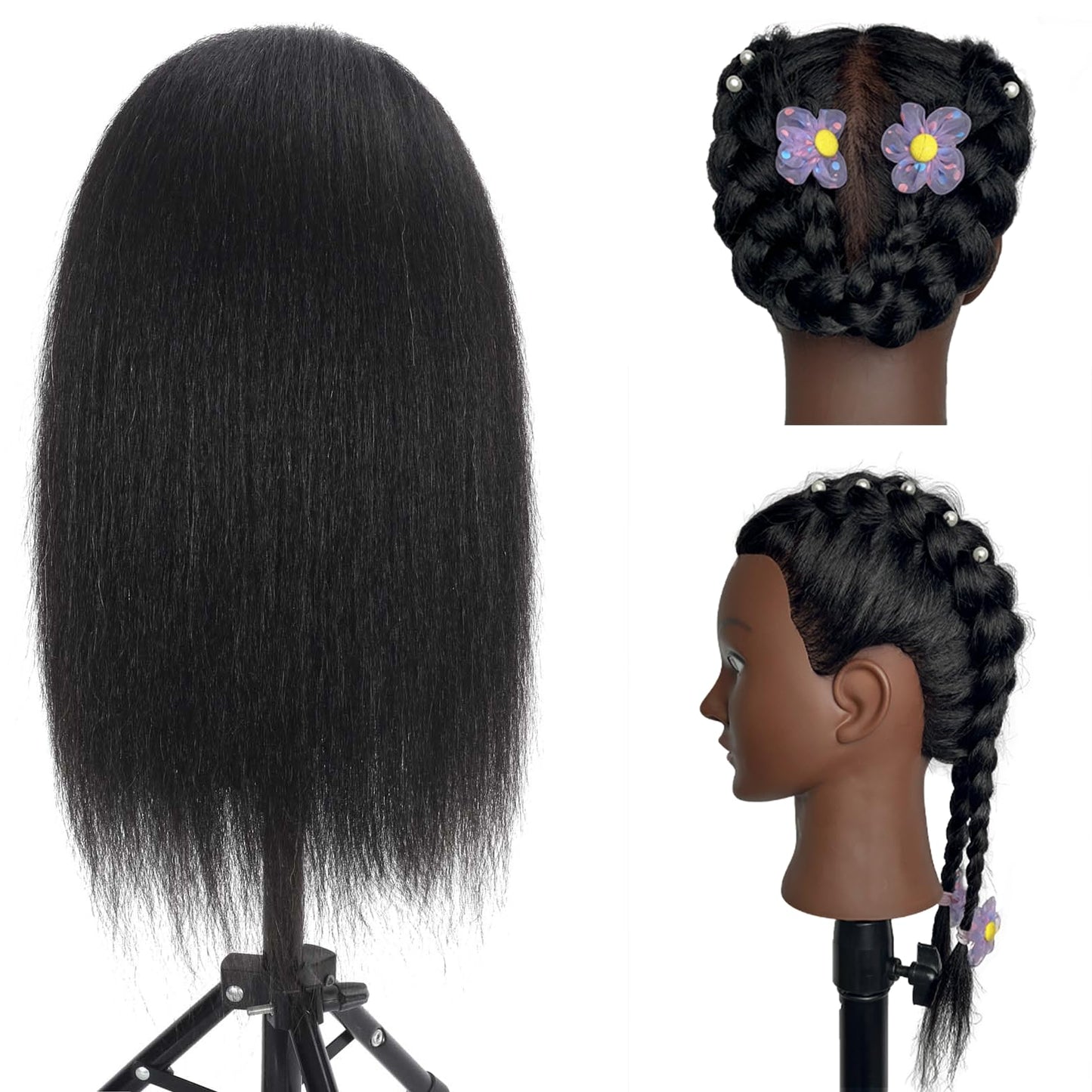 Opini 16" Mannequin Head Human Hair with 100% Real Hair Cosmetology Mannequin Doll Head for Hairdresser Practice Braiding Hairstyling with Free Table Clamp Stand (16 Inch)