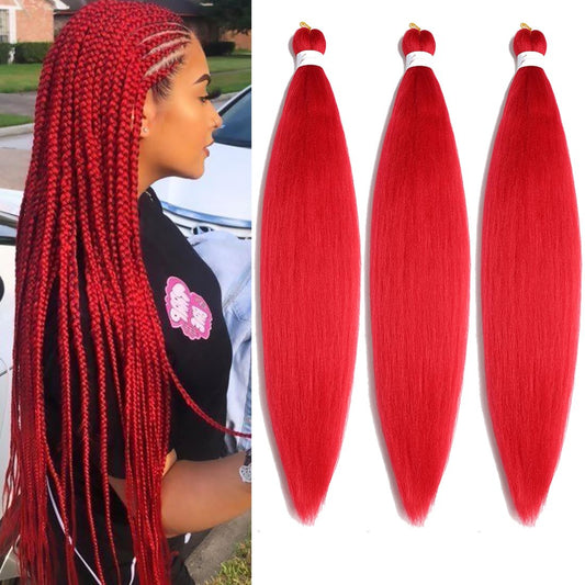 Red Pre Stretched Braiding Hair Long Braiding Hair Extensions 30 Inch 3 Packs High Temperature Synthetic Fiber Hair For Crochet Twist Braids Hot Water Setting(30inch,Red)