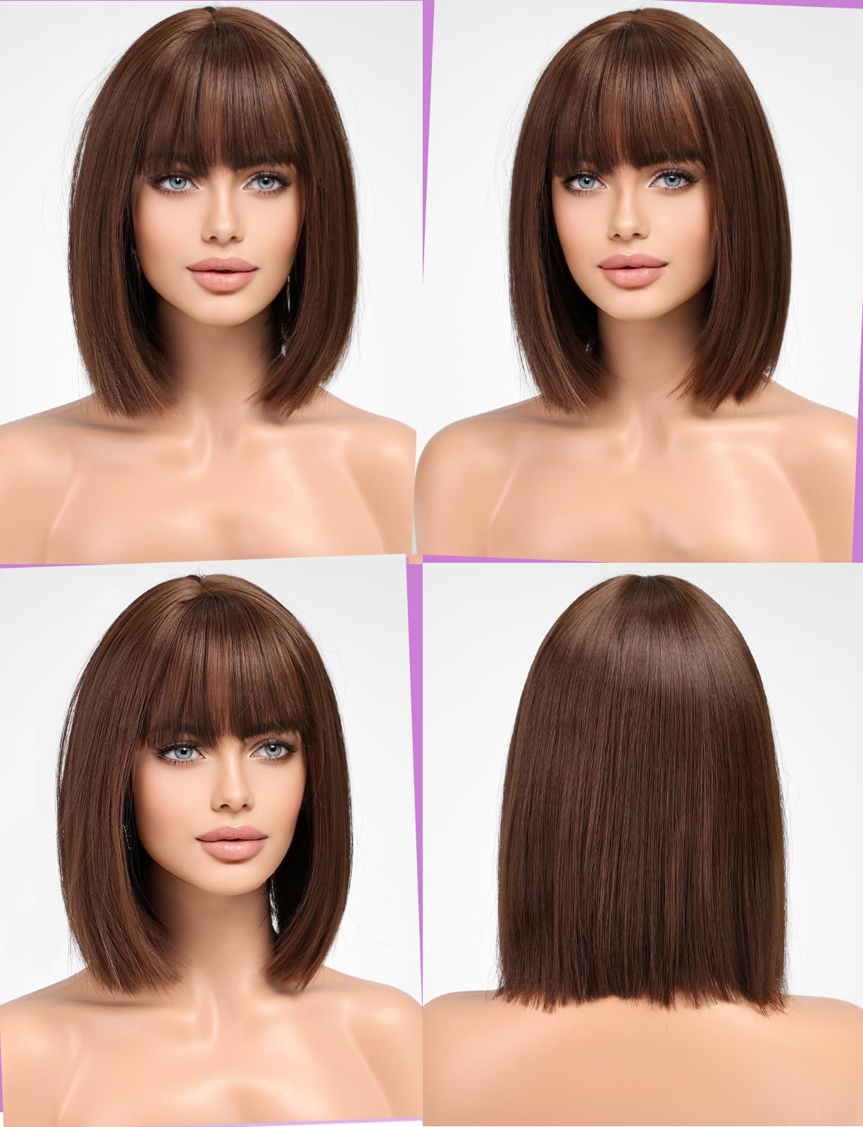 Getshow Brown Bob Wigs for Women,Synthetic Wig with Bangs