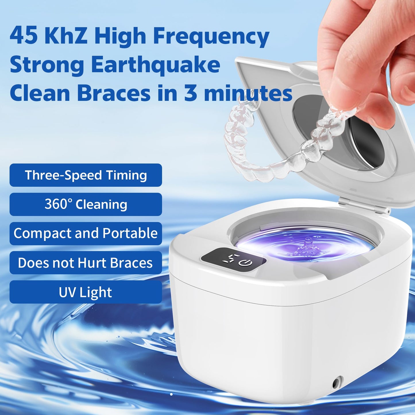 Professional Ultrasonic Retainer Cleaner Retainer Cleaning Machine - 45kHz Ultrasonic Cleaning, Suitable for Denture Mouth Guard Aligner Dental Trays