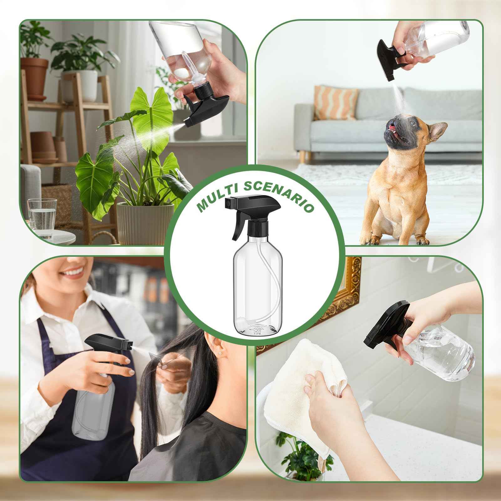 LOYIM 6 Pack 360° Water Spray Bottle Plastic Spray Bottles 16 oz, Upside Down Fine Mist/stream Water Bottle Upgraded Adjustable Nozzle Refillable Empty Containers for Plants, Cleaning, Hair (Clear)