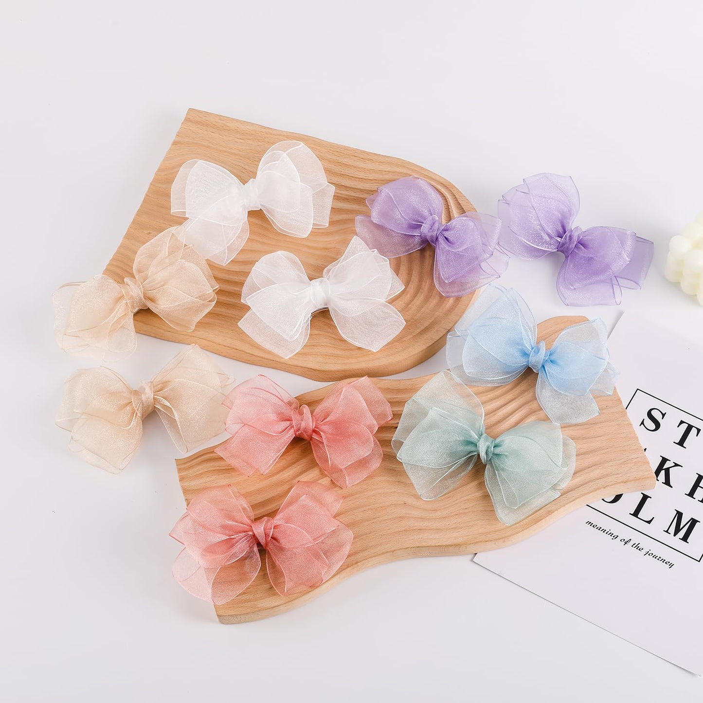 5.5-Inch Organza Double Hair Bows Alligator Clips Hair Accessories for Girls Toddler Kids Children Teens -Sky Blue