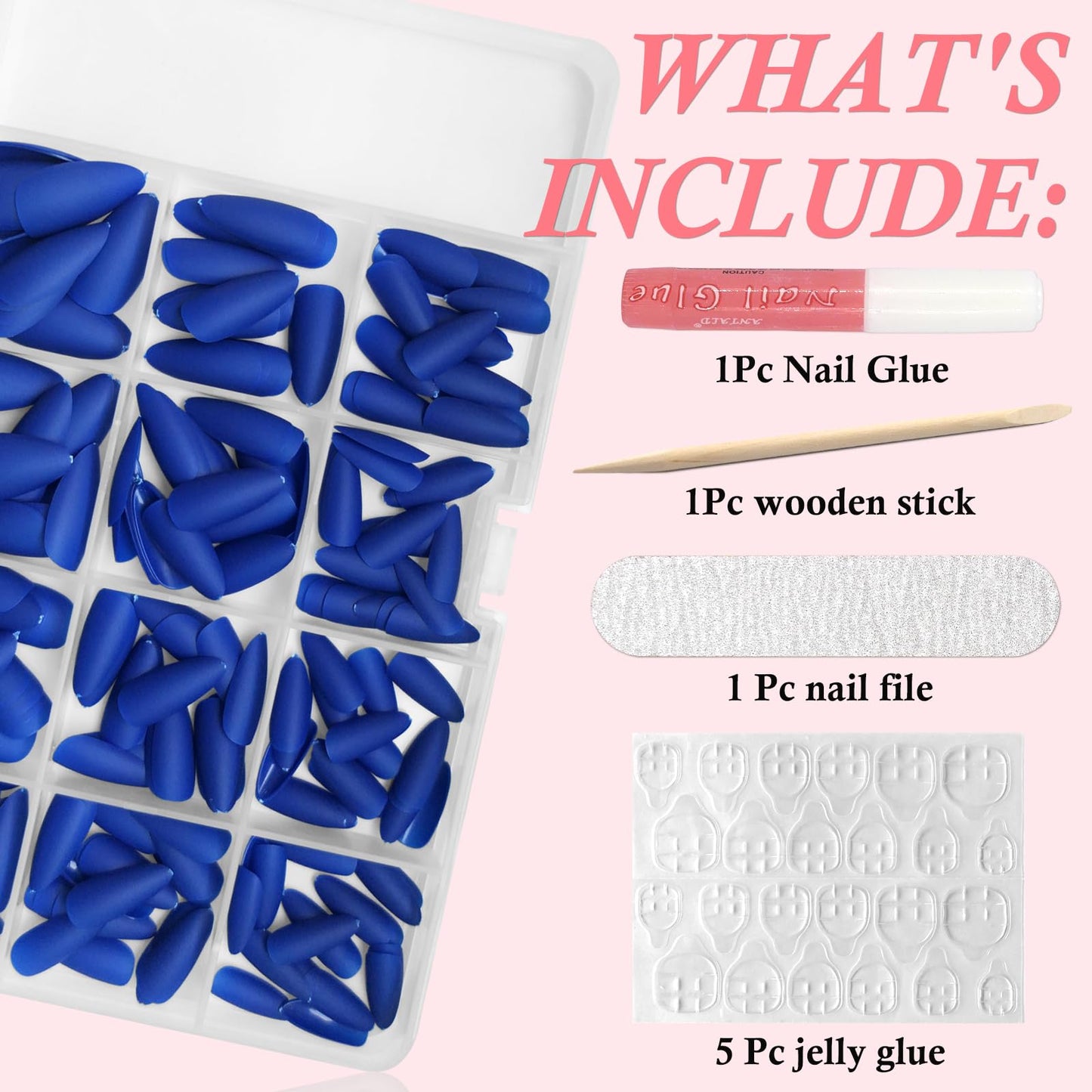 Lifextol 240PC Almond Press on Nails Medium Fake Nails Matte Blue Acrylic Nails Press ons Nail Short Stiletto False Nail Tips Glue Almond Artificial Fingernail & Nail Glue Ahdesive Tabs for Women