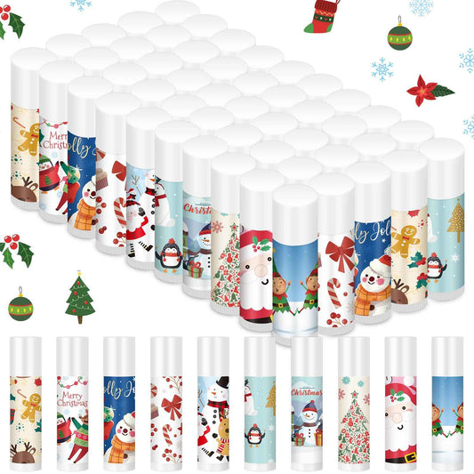 MTLEE 50 Pcs Christmas Lip Balm Bulk with 10 Designs 5 Flavored Holiday Gifts Moisturizing Lip Balms Stocking Stuffer Gift Christmas Party Supplies Favors for Kids Women Men
