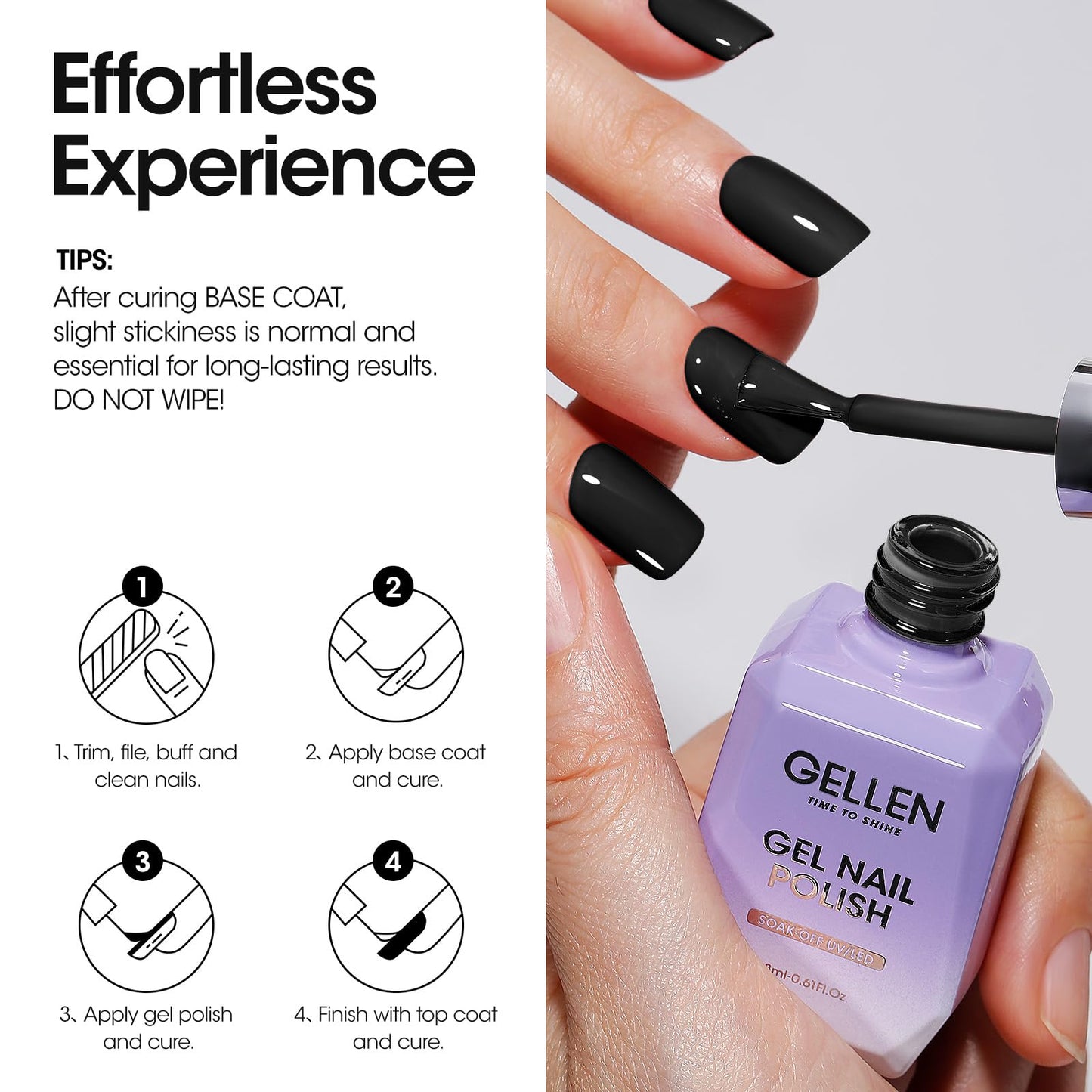 Gellen Gel Polish 18ml Black Color Gel Nail Polish Soak Off U V LED Nail Lamp Nail Gel Polish Nail Art Manicure Salon DIY Home Christmas Gift for Women, 0.6 Fluid Ounces