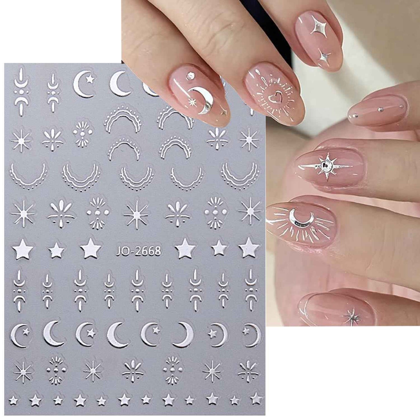 12 Sheets Metallic Moon Star Nail Art Stickers Decals Luxury Golden Silver Nail Stickers Sun Stars Moon Nail Art Design with Starlight Moon Charm Nail Adhesive Sliders for Women Manicure Decoration
