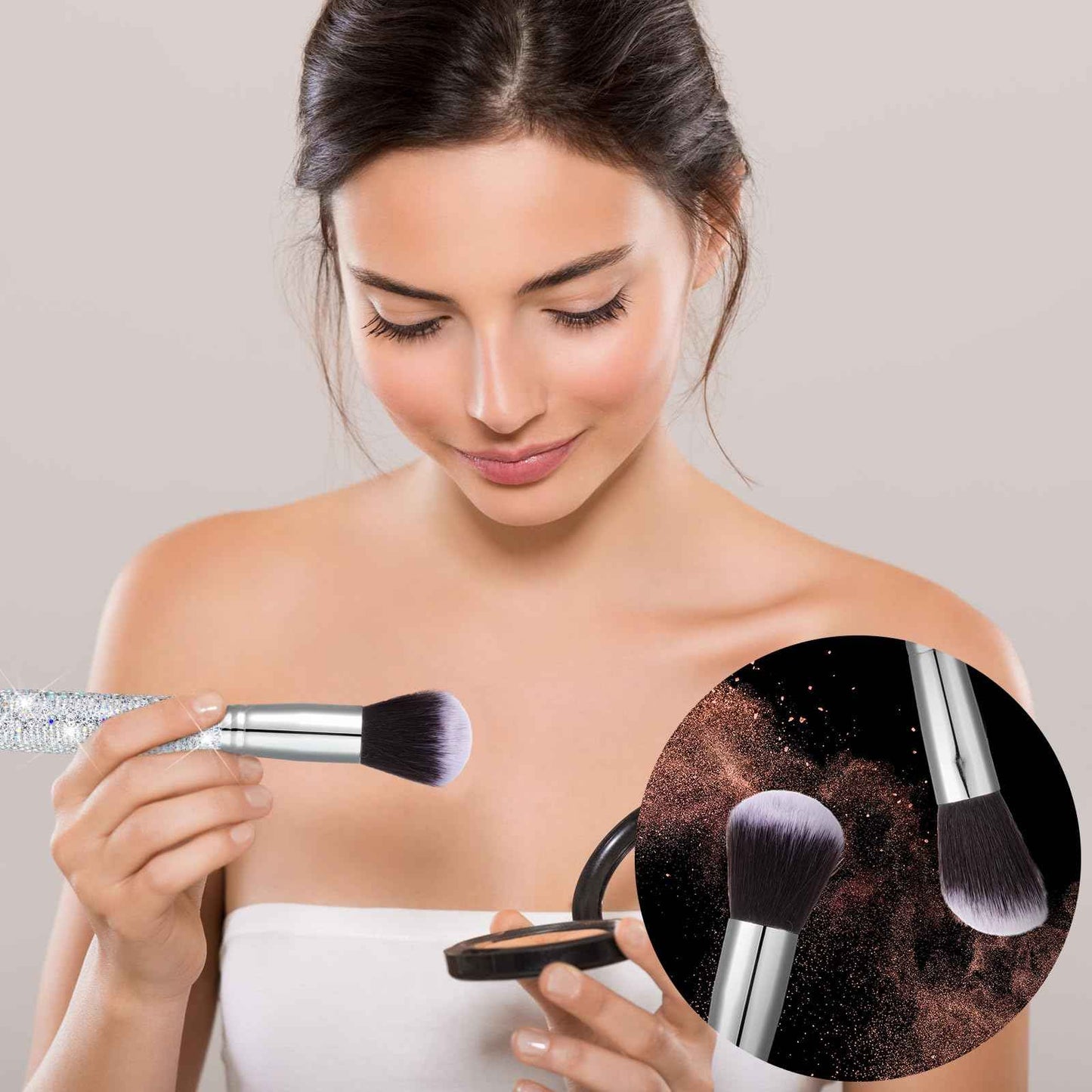 Nuogo 13 Pcs Rhinestone Makeup Brushes Set 12 Bling Crystal Professional Face Cosmetics Blending Liquid Foundation Powder Concealer Eye Shadows Make up Beauty Tool Glitter with 1 Holder